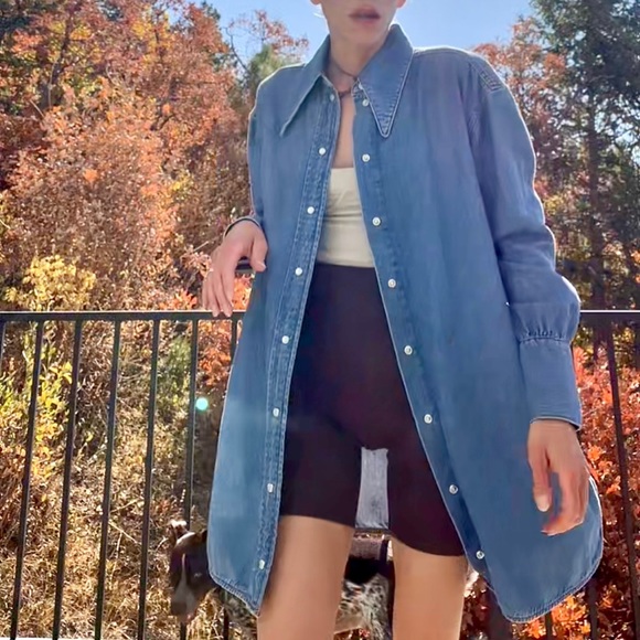 💋SOLD💋✨🌈Ganni Mini Shirt Dress Cutout-back Organic Cotton-blend Denim XXS/XS - Picture 3 of 13